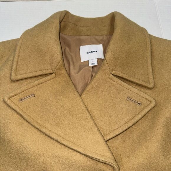 Old Navy Womens Pea Coat Soft Wool Blend Jacket Khaki Color Sz XL - Picture 2 of 14